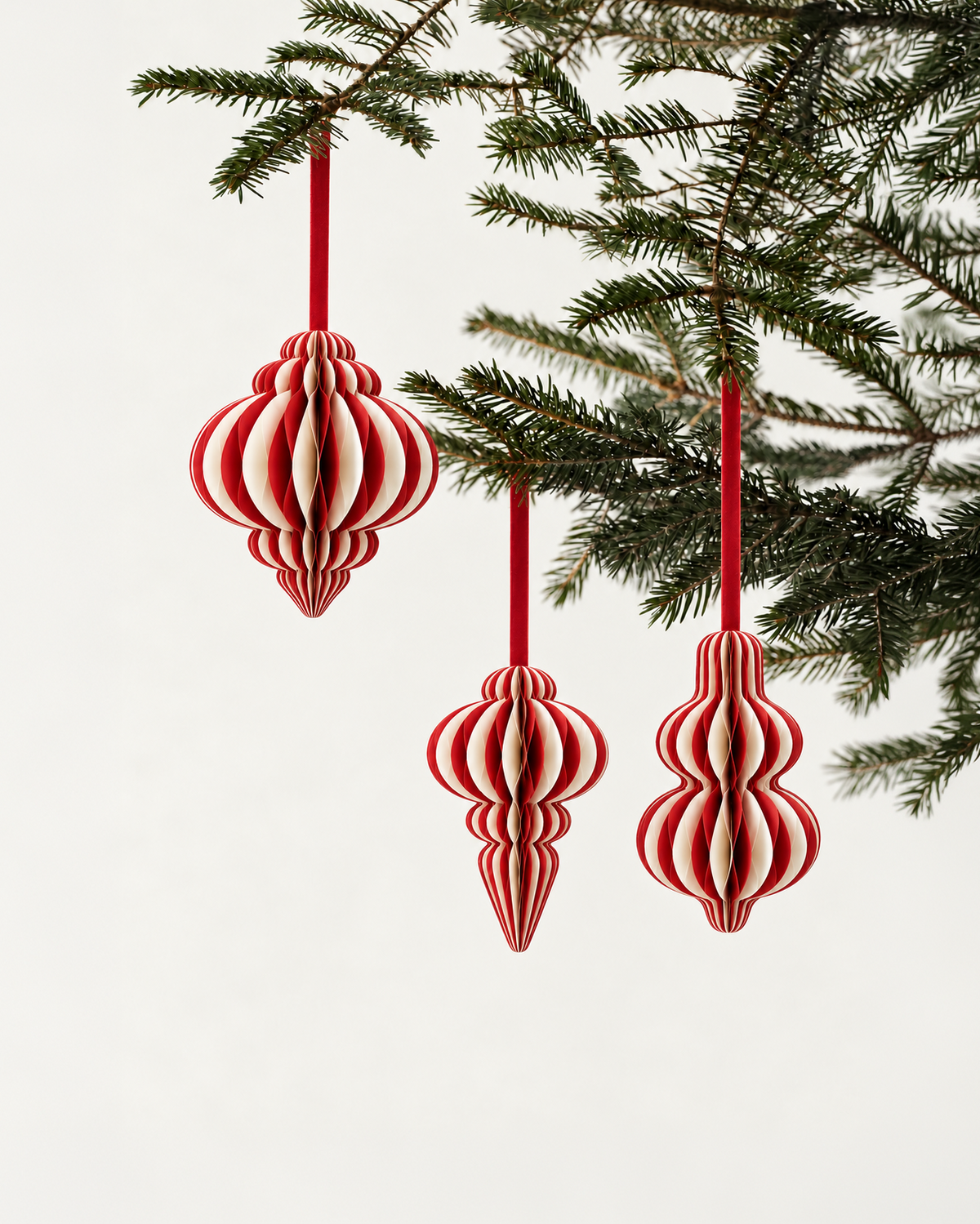 Papier-Christbaumkugeln zweifarbig – Rot mit Weiß