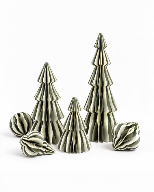 Papier-Christbaumkugeln zweifarbig – Grün, Weiß