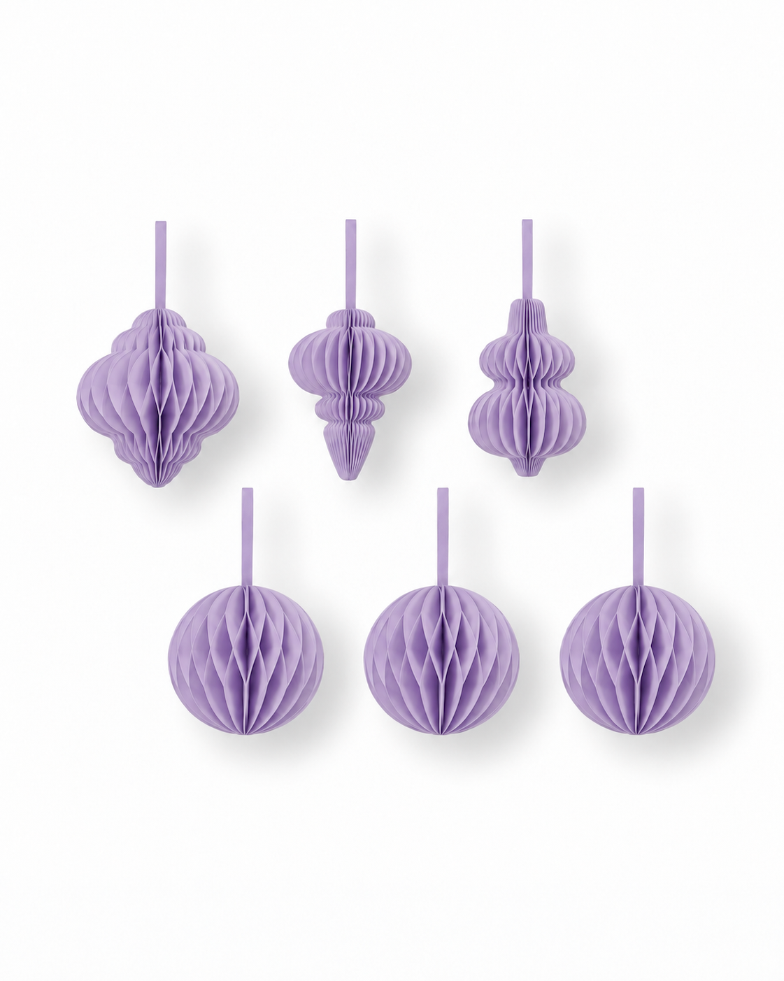 Papier-Christbaumschmuck Kugeln & Ornamente – Rosa, Flieder & Orange