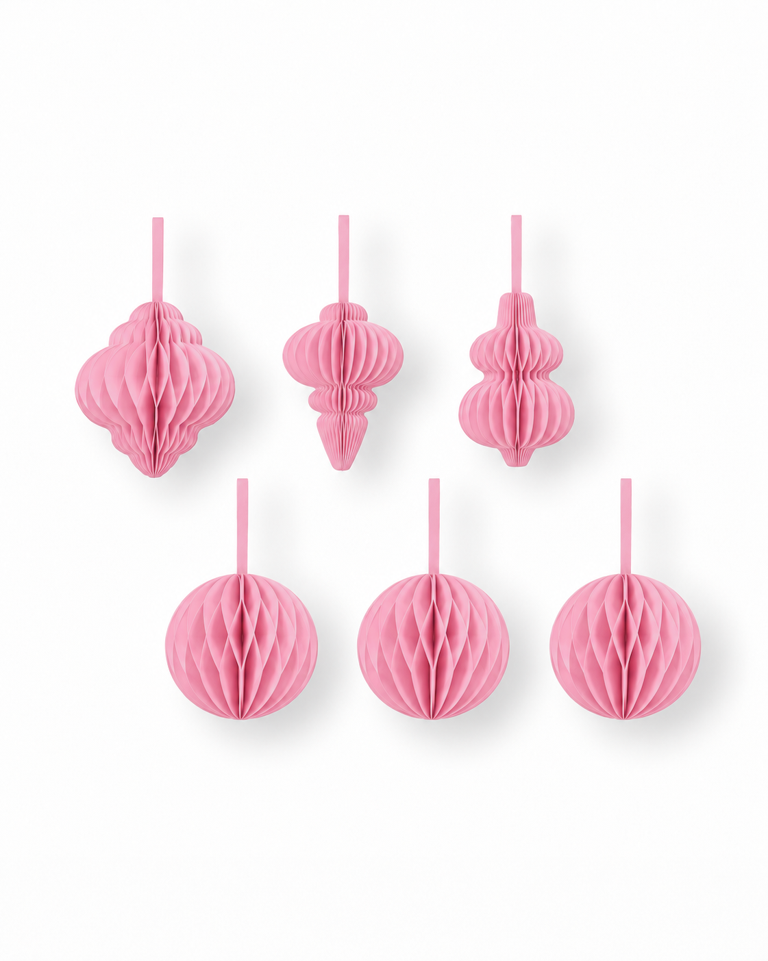 Papier-Christbaumschmuck Kugeln & Ornamente – Rosa, Flieder & Orange