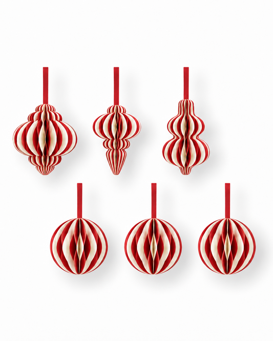 Papier-Christbaumkugeln zweifarbig – Rot mit Weiß
