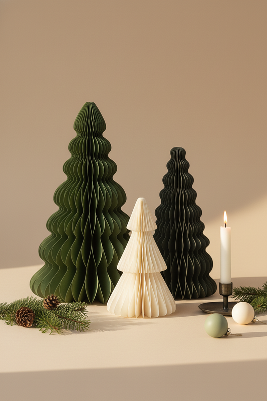 Grün Papier-Weihnachtsbäume | Design Deko Set aus Papier | Nachhaltige Weihnachtsdekoration | Minimalistische skandinavische Deko
