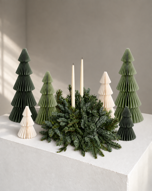 SET Papier Weihnachtsbaum – Offwhite, Salbeigrün & Moosgrün