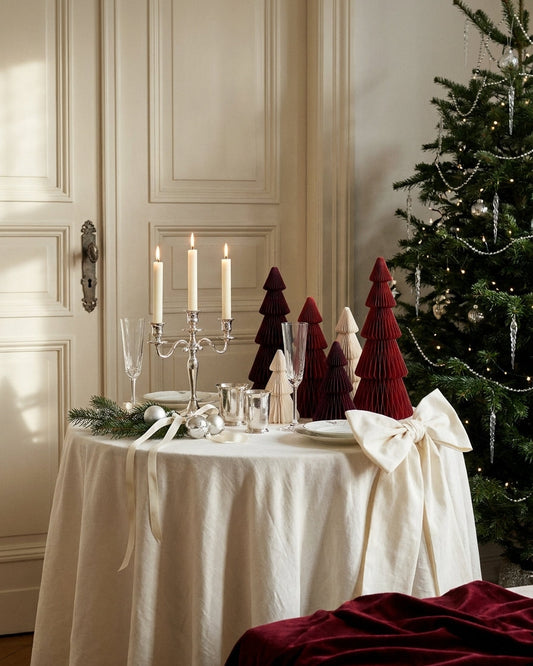 Weihnachtsbaum-Set aus Papier – Offwhite, Rot & Bordeaux, 15 bis 35 cm