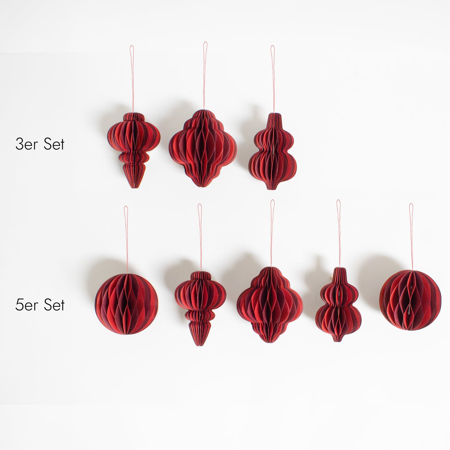 Nachhaltige Papier-Christbaumkugeln rot zweifarbig