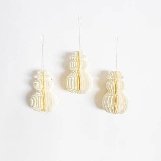 Papier-Baumschmuck Schneemann mit Hut – Cremeweiß, 10 cm