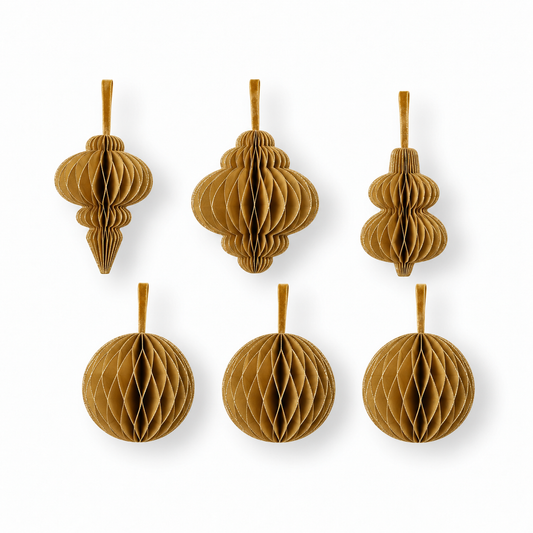 Papier-Christbaumschmuck Kugeln & Ornamente mit Glitzer 6er-Set in Gold