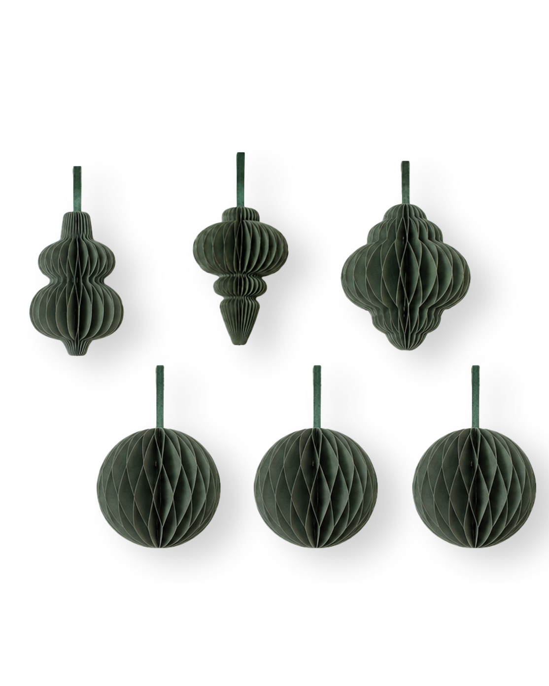 Papier-Christbaumschmuck Kugeln & Ornamente 6er-Set in Moosgrün