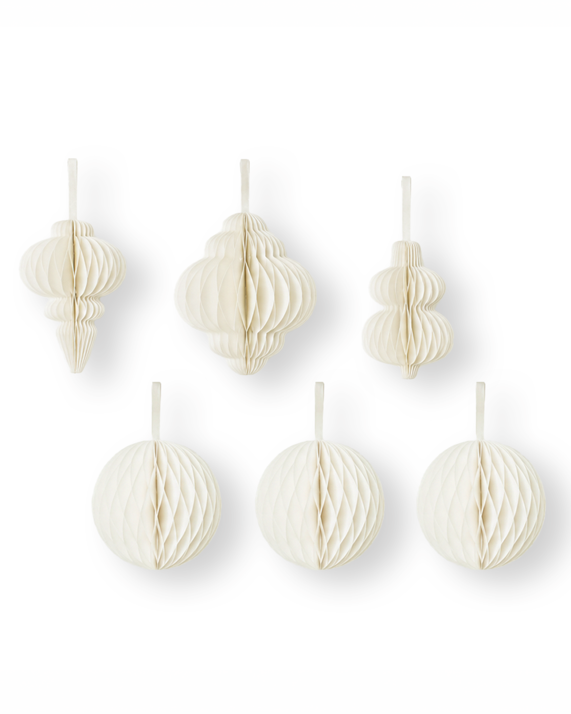 Papier-Christbaumschmuck Kugeln & Ornamente 6er-Set in Offwhite