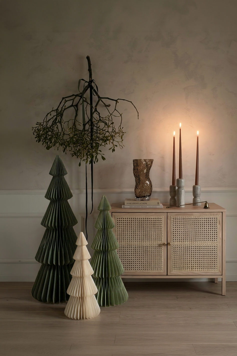 Papier-Weihnachtsbaum Sanna – 50 & 70 cm, Grün & Offwhite