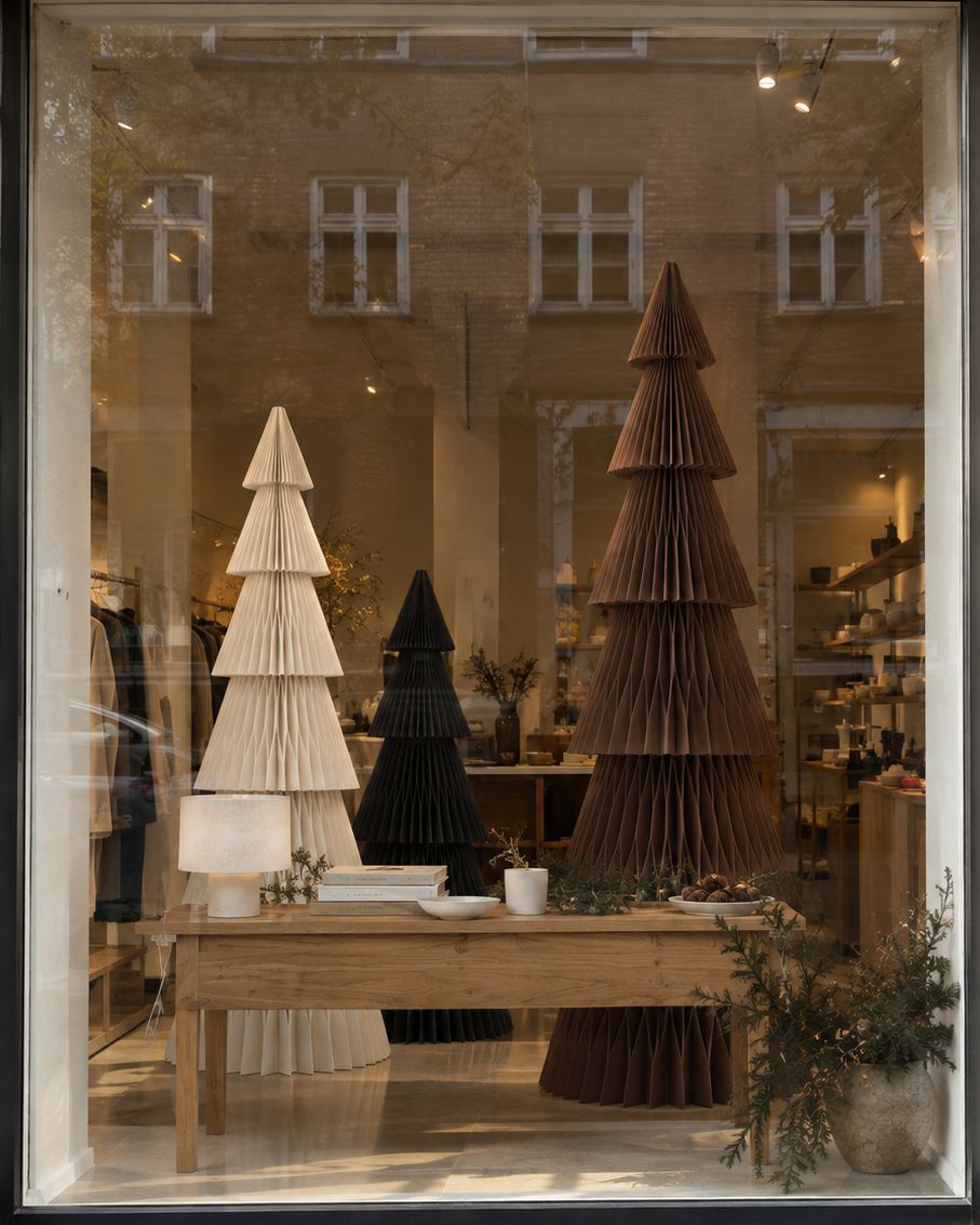 XXL Papier-Weihnachtsbaum Tilda in Braun – im Schaufenster