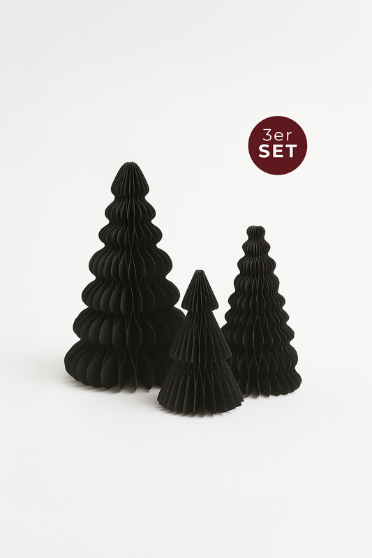 Schwarze Papier-Weihnachtsbäume | Design Deko Set aus Papier | Nachhaltige Weihnachtsdekoration | Minimalistische skandinavische Deko