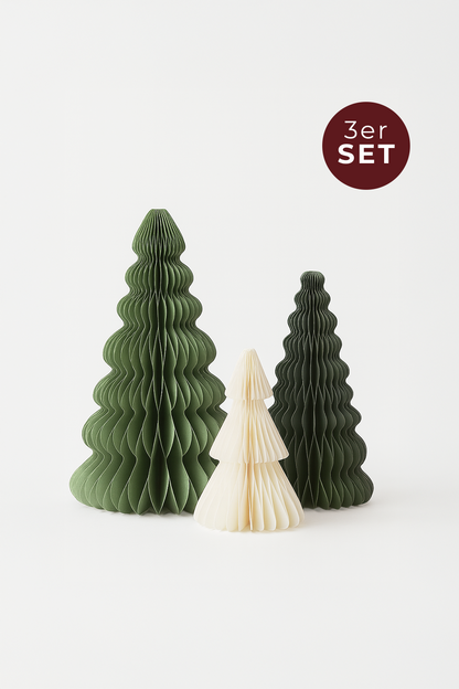 Grün Papier-Weihnachtsbäume | Design Deko Set aus Papier | Nachhaltige Weihnachtsdekoration | Minimalistische skandinavische Deko