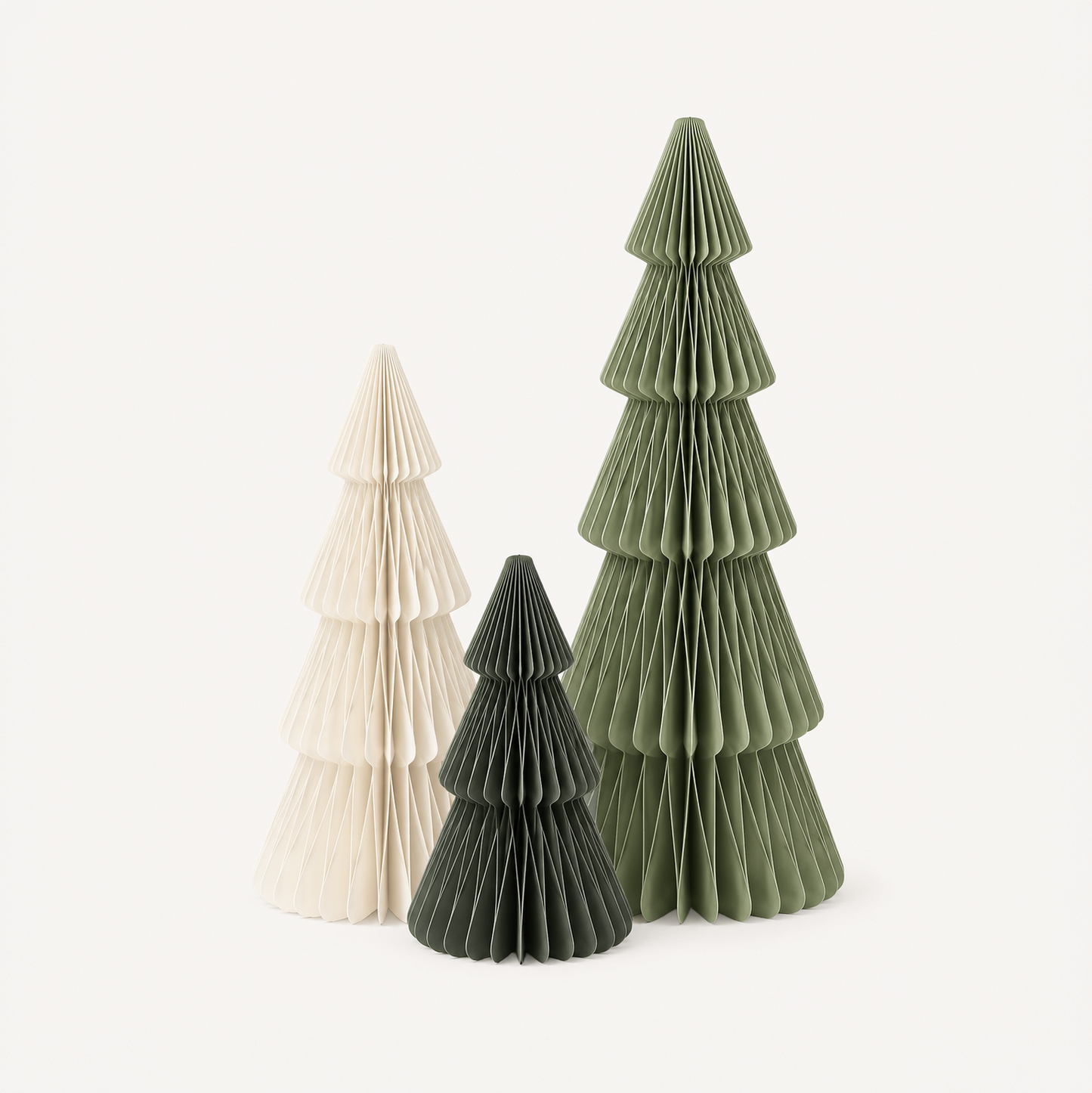 Papier Weihnachtsbaum Set – Offwhite, Salbeigrün & Moosgrün
