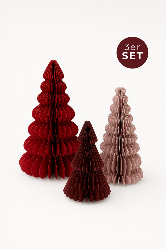 Rote Papier-Weihnachtsbäume | Design Deko Set aus Papier | Nachhaltige Weihnachtsdekoration | Minimalistische skandinavische Deko
