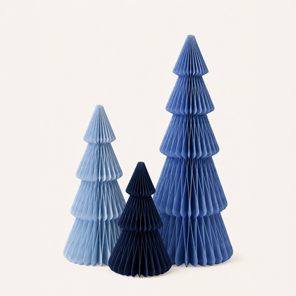 Papier Weihnachtsbaum Set – Eisblau, Fjordblau & Mitternacht