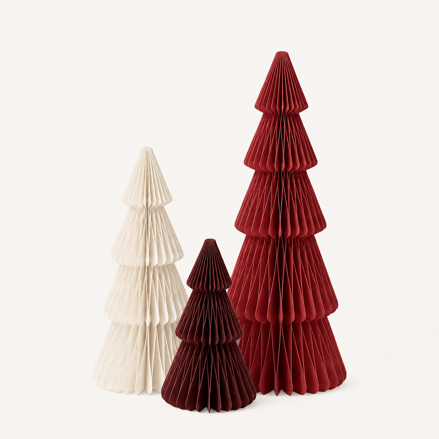 Papier Weihnachtsbaum Set – Offwhite, Karminrot & Bordeaux