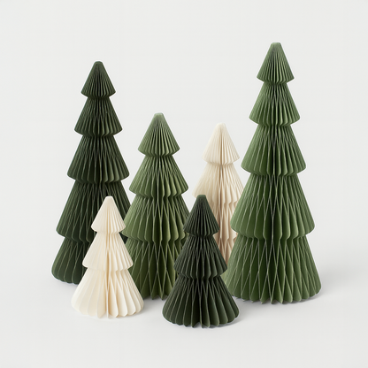 Papier Weihnachtsbaum Set – Offwhite, Salbeigrün & Moosgrün