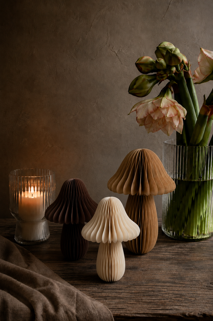 Bunte Papierpilze Herbstdeko 3-er Set braun