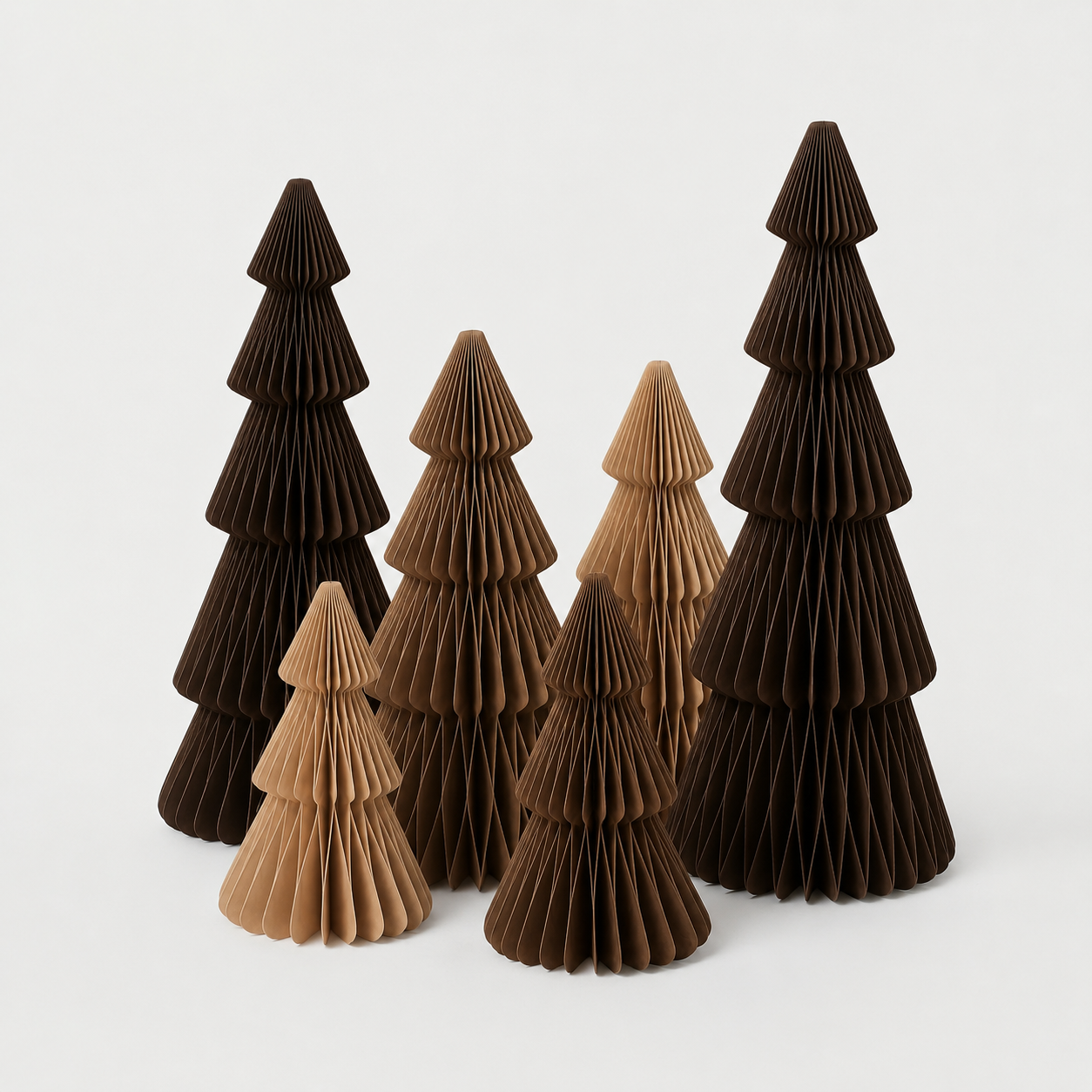 Papier Weihnachtsbaum Set – Sand, Braun & Kaffee