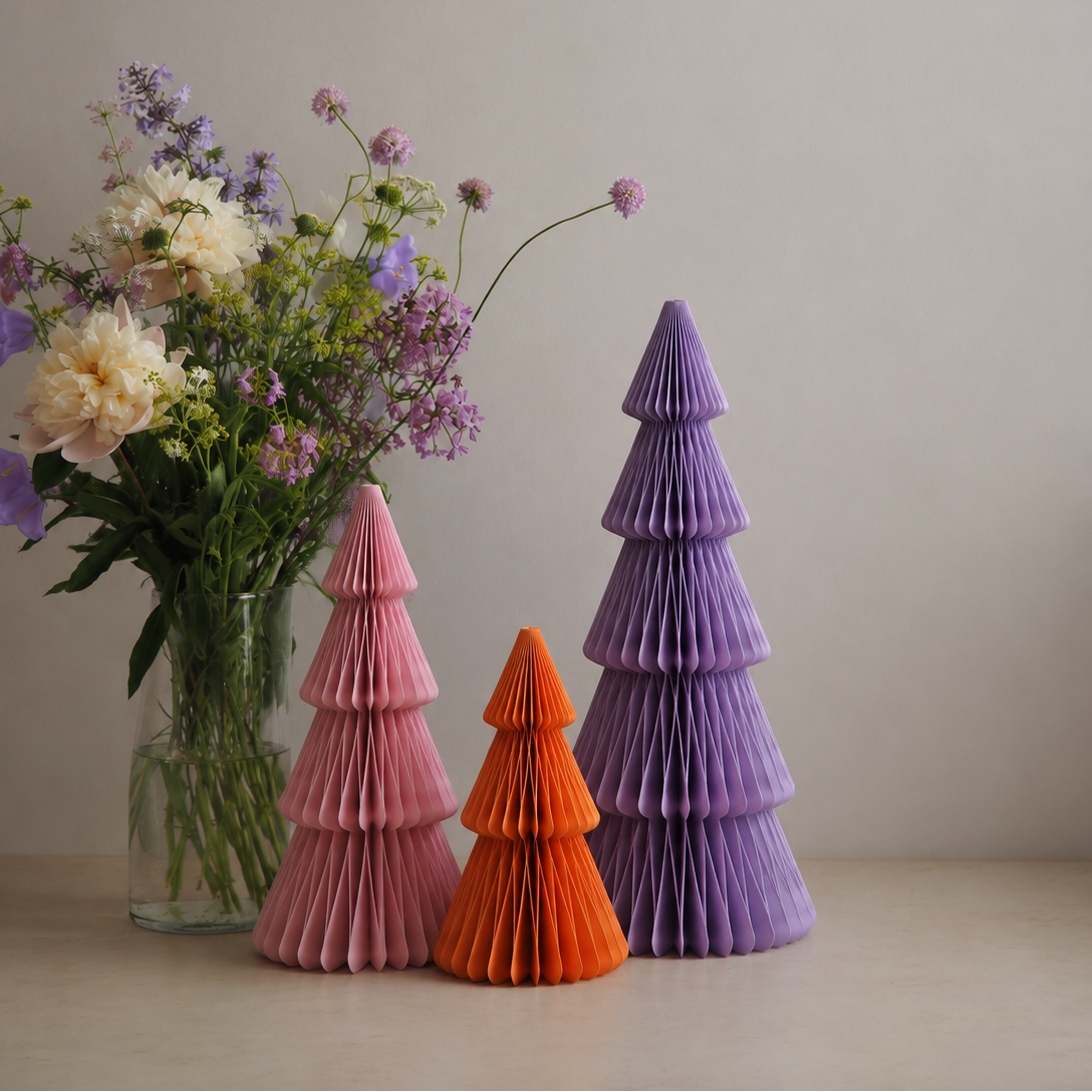 Papier Weihnachtsbaum Set – Rosa, Orange & Flieder