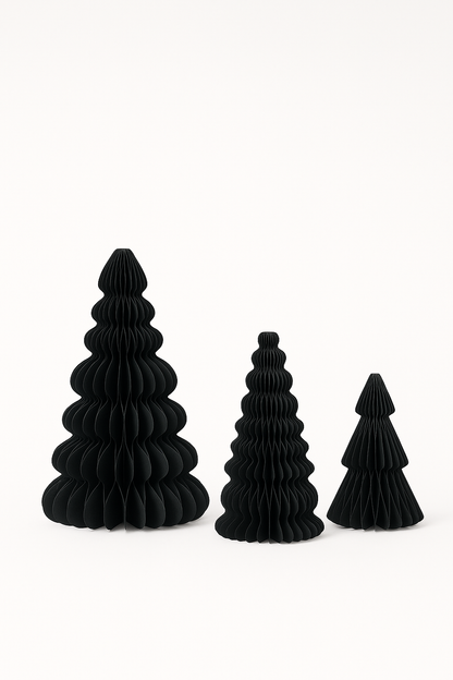 Schwarze Papier-Weihnachtsbäume | Design Deko Set aus Papier | Nachhaltige Weihnachtsdekoration | Minimalistische skandinavische Deko