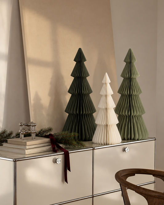 Papier-Weihnachtsbaum Sanna – 50 & 70 cm, Grün & Offwhite