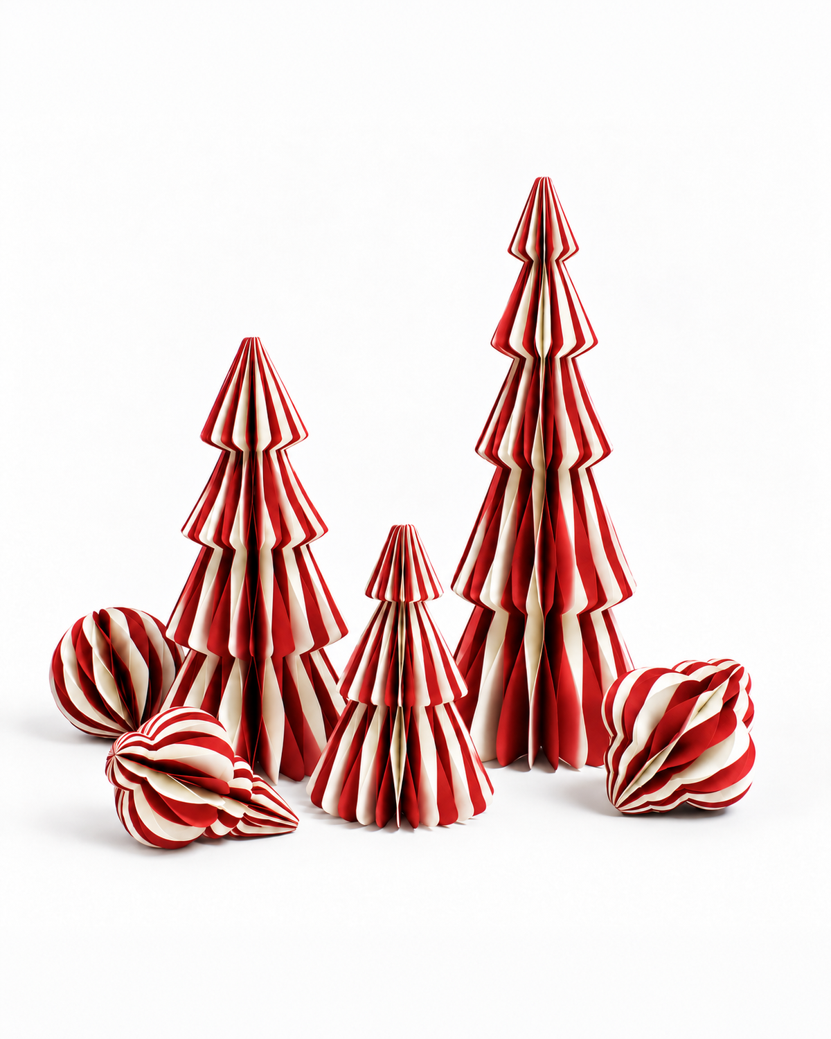 Papier-Christbaumkugeln zweifarbig – Rot mit Weiß
