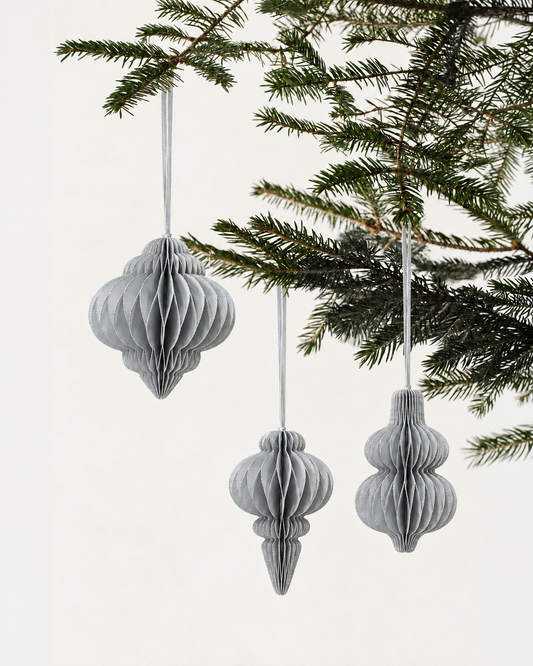 Papier-Christbaumschmuck Kugeln & Ornamente mit Glitzer – Gold & Silber
