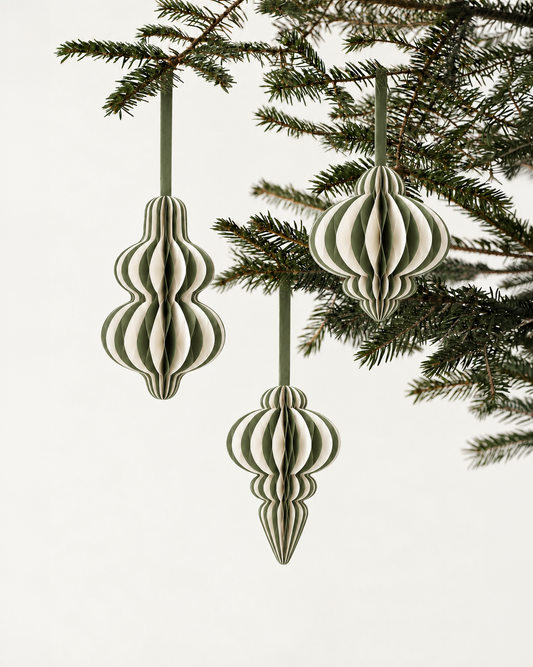 Papier-Christbaumkugeln zweifarbig – Grün, Weiß