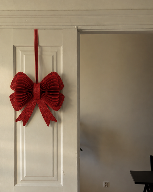 XL Papier-Weihnachtsschleife mit Glitzer – Gold, Silber & Rot 36,7 cm