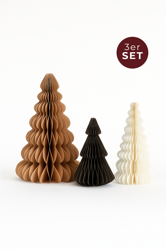 Braune Papier-Weihnachtsbäume | Design Deko Set aus Papier | Nachhaltige Weihnachtsdekoration | Minimalistische skandinavische Deko