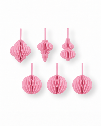 Papier-Christbaumschmuck Kugeln & Ornamente – Rosa, Flieder & Orange