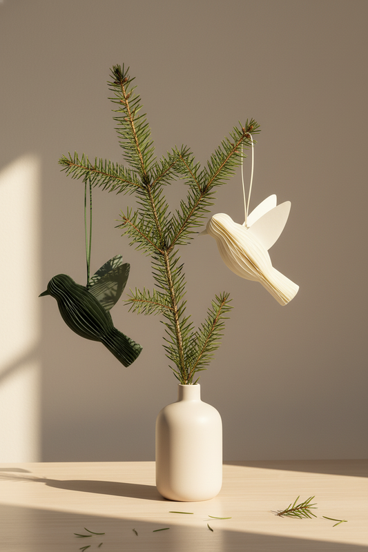 Papier Baumschmuck Vogel, Baumanhänger Christbaum rot, weiß, grün