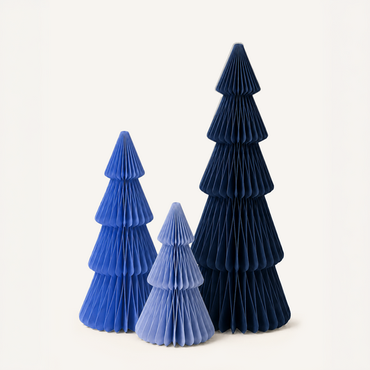 Weihnachtsbaum-Set aus Papier – Blautöne, 15 bis 35 cm