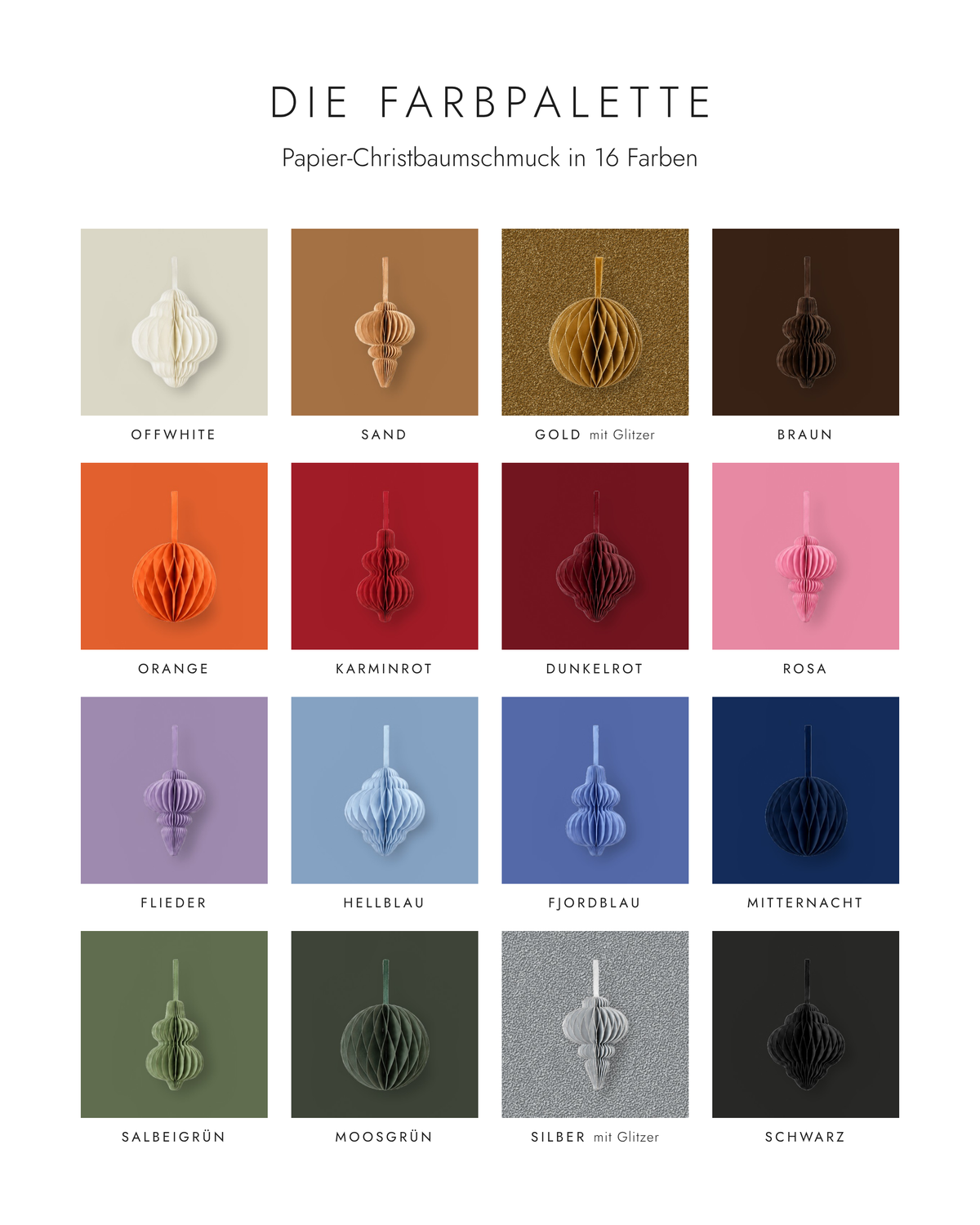 Papier-Christbaumschmuck Kugeln & Ornamente – Salbei- & Moosgrün