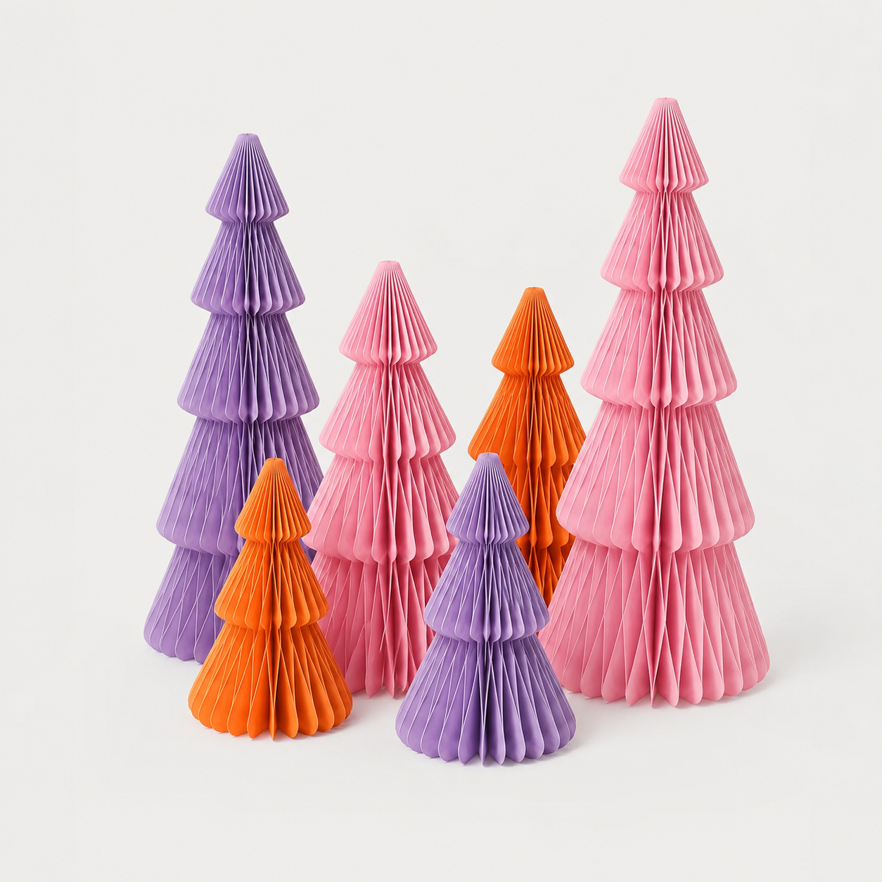 Papier Weihnachtsbaum Set – Rosa, Orange & Flieder