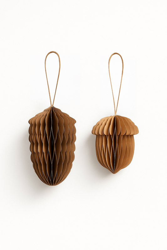 Papier-Baumschmuck Tannenzapfen & Nuss – 2er-Set Braun