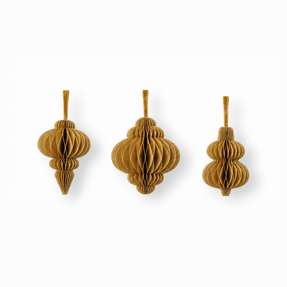 Papier-Christbaumschmuck Kugeln & Ornamente mit Glitzer 3er-Set in Gold