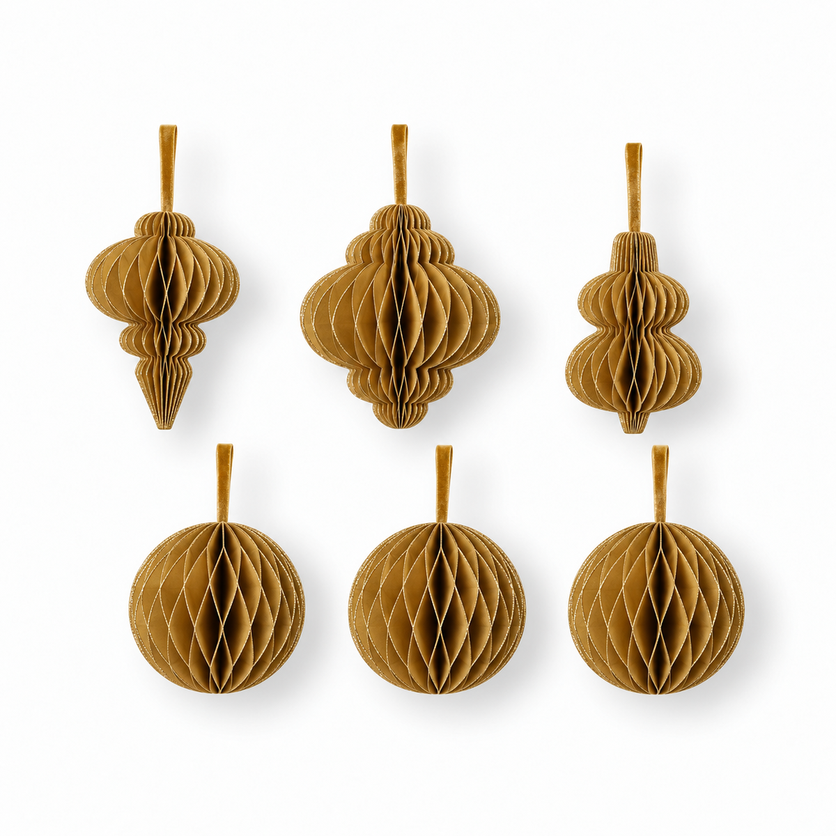 Papier-Christbaumschmuck Kugeln & Ornamente mit Glitzer 6er-Set in Gold
