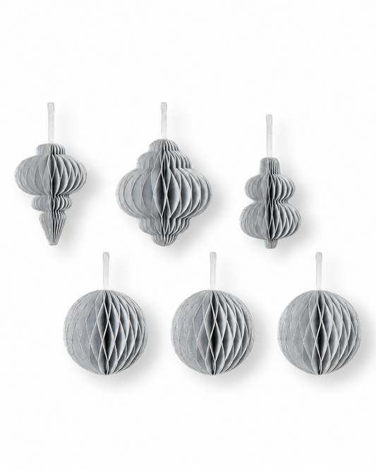 Papier-Christbaumschmuck Kugeln & Ornamente mit Glitzer 6er-Set in Silber