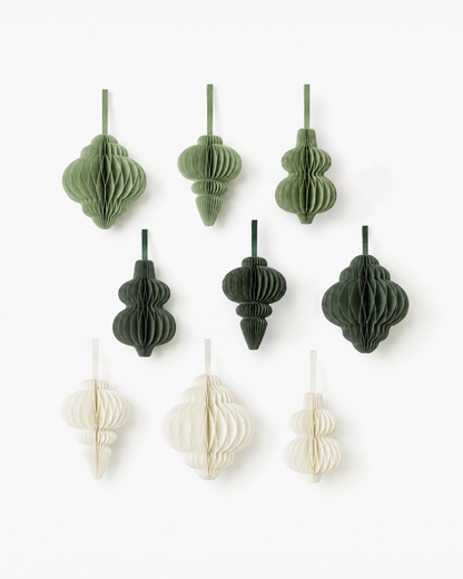 Papier-Christbaumschmuck Kugeln & Ornamente 3er-Set in Grün