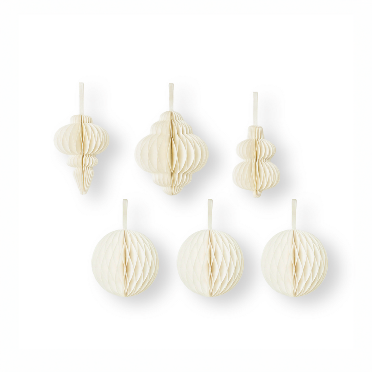 Papier-Christbaumschmuck Kugeln & Ornamente 6er-Set in Offwhite