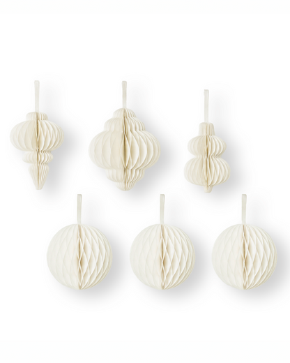 Papier-Christbaumschmuck Kugeln & Ornamente 6er-Set in Offwhite