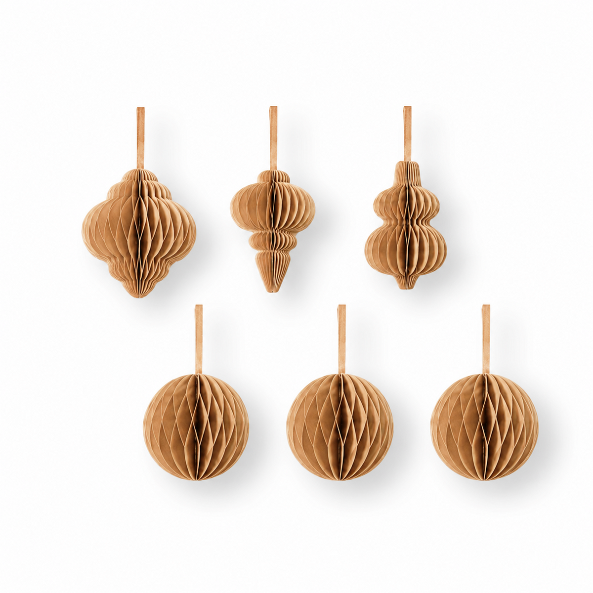 Papier-Christbaumschmuck Kugeln & Ornamente 6er-Set in Sand