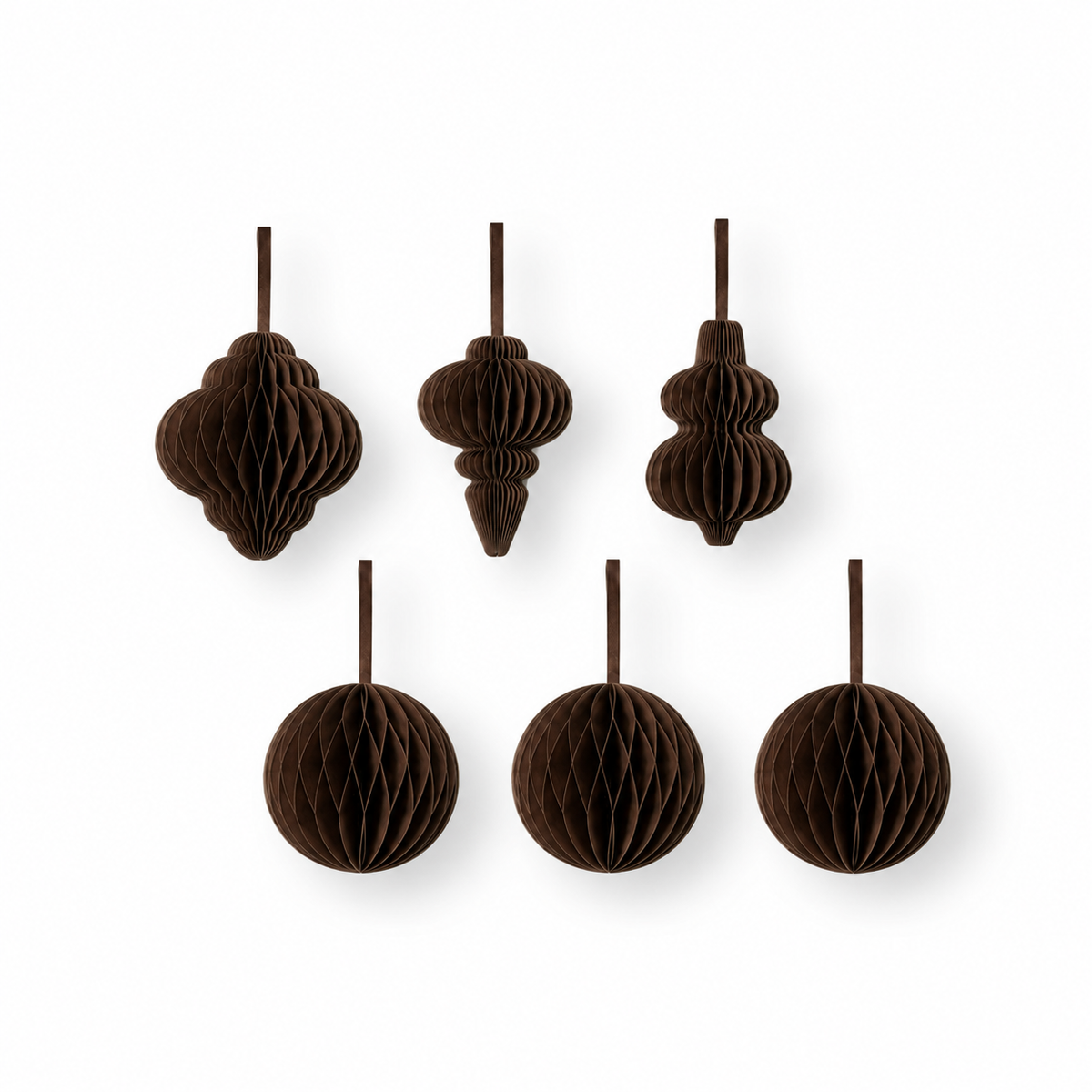 Papier-Christbaumschmuck Kugeln & Ornamente – Offwhite, Sand & Braun