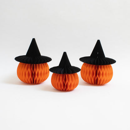 Papier-Kürbis mit Hexenhut – Halloween-Deko, 15 & 20 cm