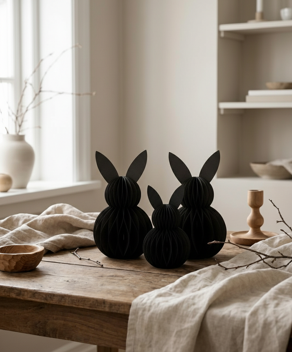 Papier-Osterhase Honeycomb in Schwarz