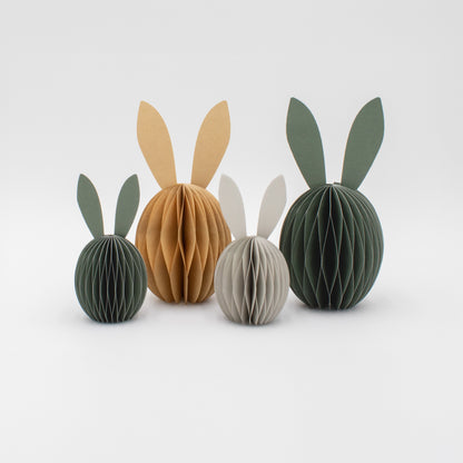 Papier-Osterhase klein – Beige, Hellgrau & Moosgrün, 10 & 15 cm