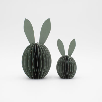 Papier-Osterhase klein – Beige, Hellgrau & Moosgrün, 10 & 15 cm